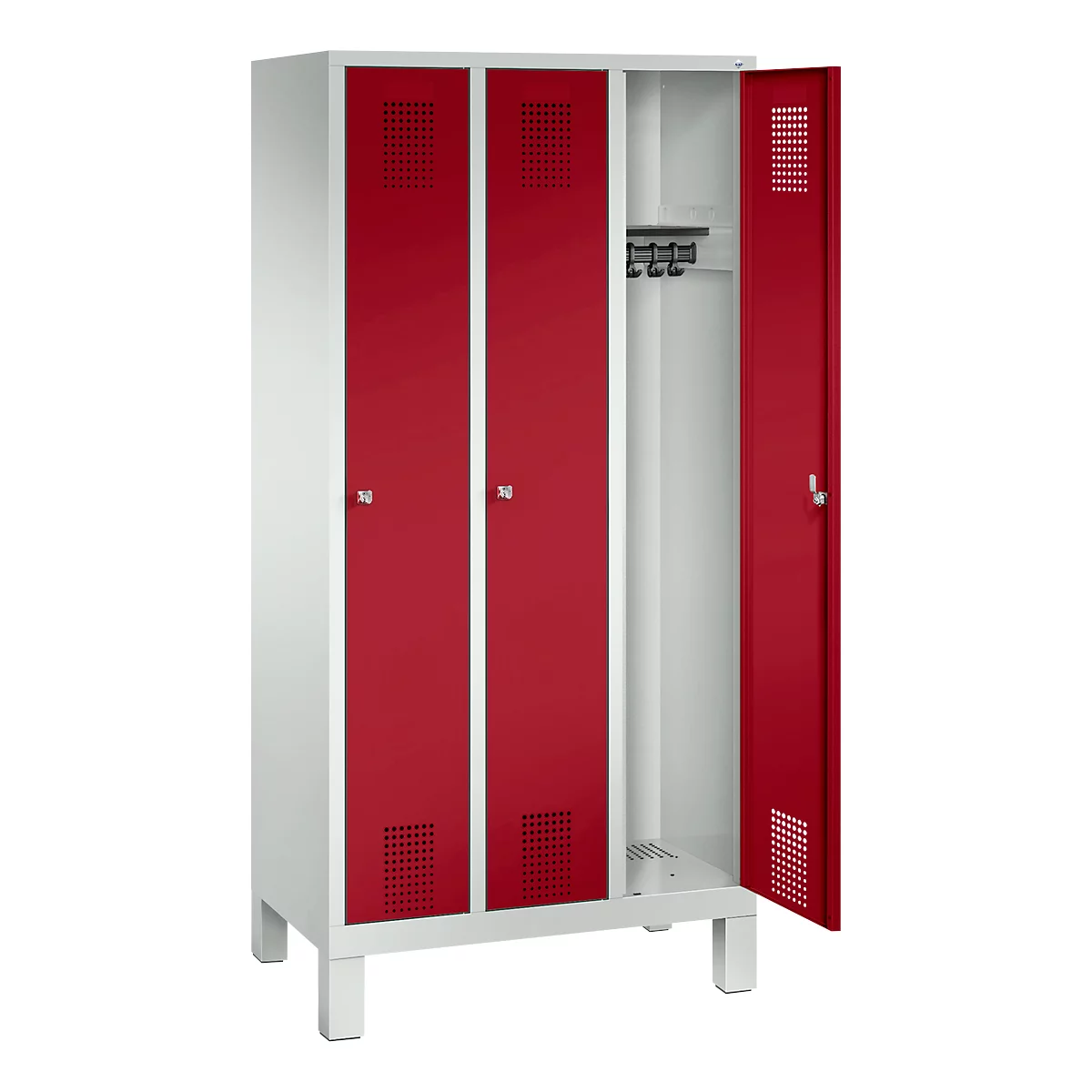 Kledinglocker Evolo S 3000, staal, 3 compartimenten, cilinderslot, lichtgrijs RAL 7035/robijnrood RAL 3003