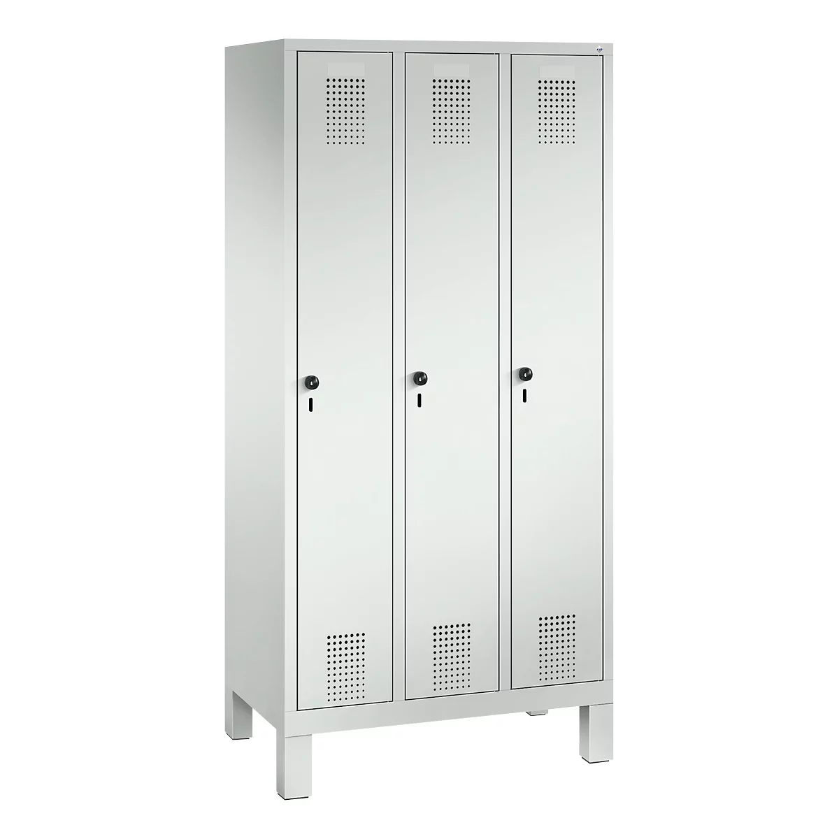 Kledinglocker Evolo S 3000, staal, 3 compartimenten, veiligheidsdraaigrendelslot, lichtgrijs RAL 7035/lichtgrijs RAL 7035