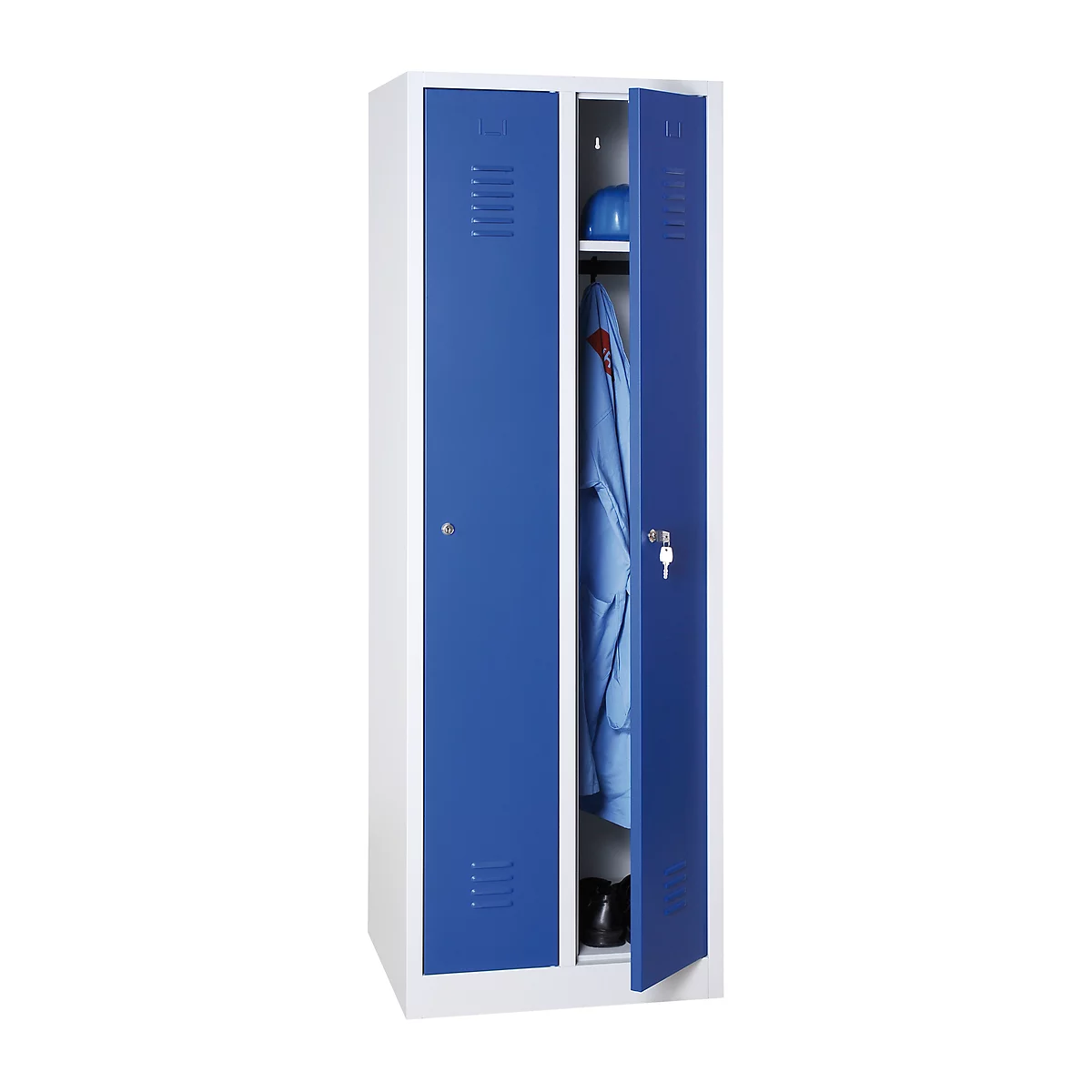 Kledinglocker - met 2 compartimenten - B 500 x D 500 x H 1800 mm - cilinderslot - lichtgrijs en blauw