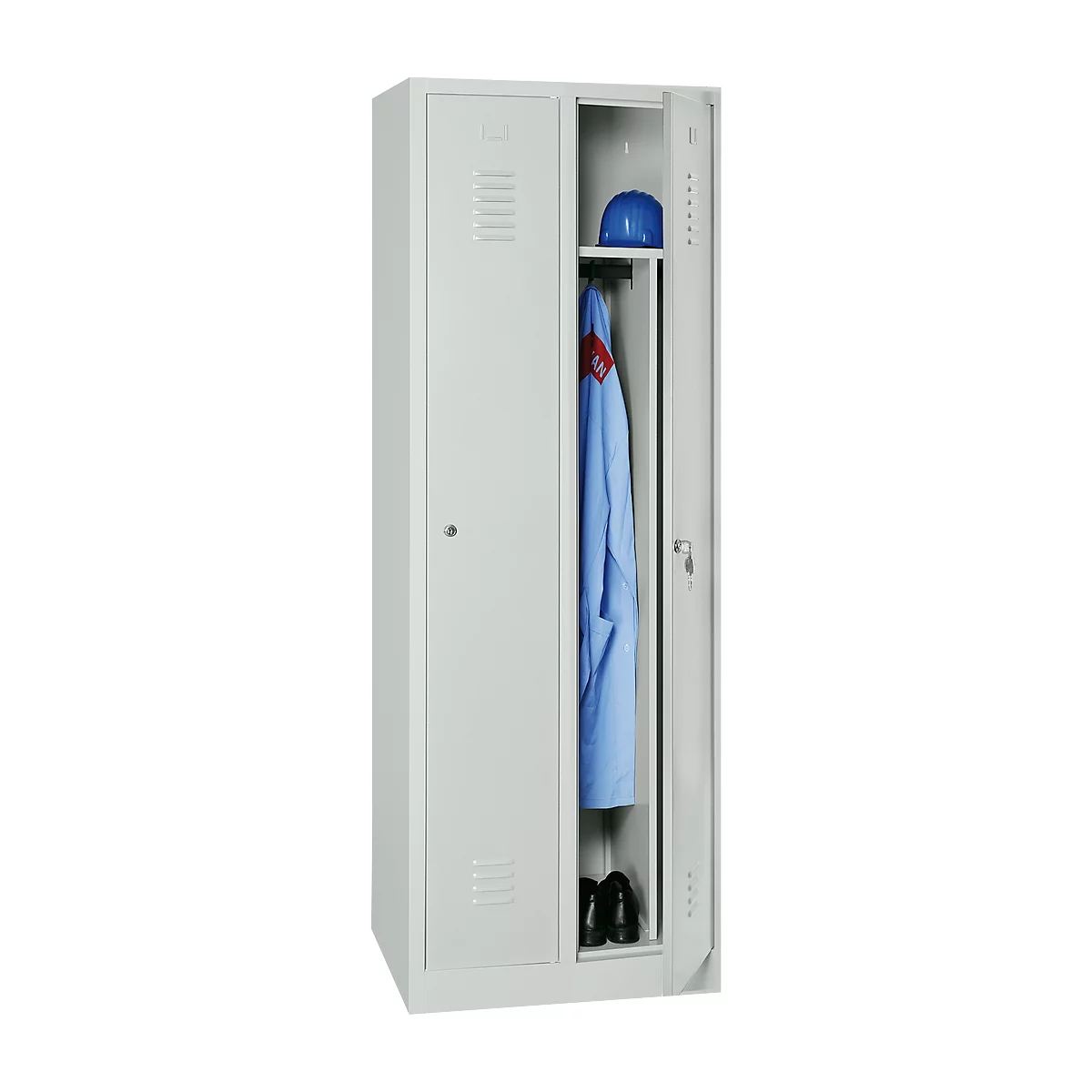 Kledinglocker - met 2 compartimenten - B 500 x D 500 x H 1800 mm - cilinderslot - lichtgrijs