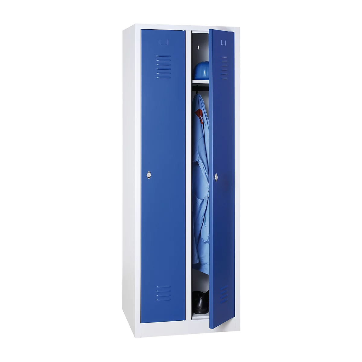 Kledinglocker - met 2 compartimenten - B 500 x D 500 x H 1800 mm - draaigrendelslot - lichtgrijs en blauw