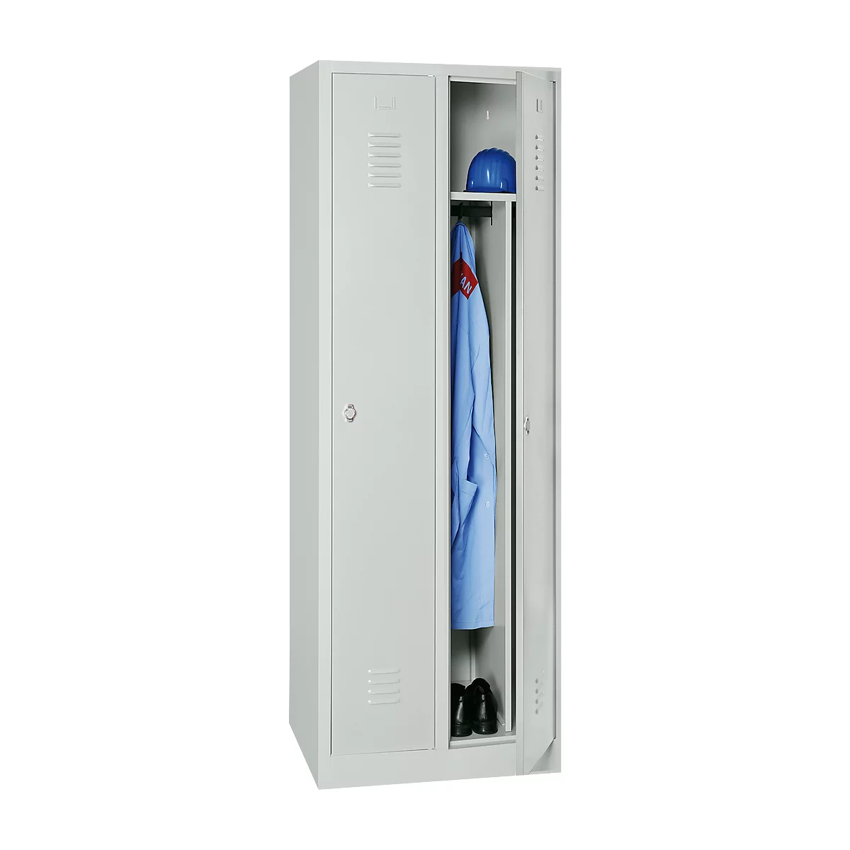 Kledinglocker - met 2 compartimenten - B 500 x D 500 x H 1800 mm - draaigrendelslot - lichtgrijs