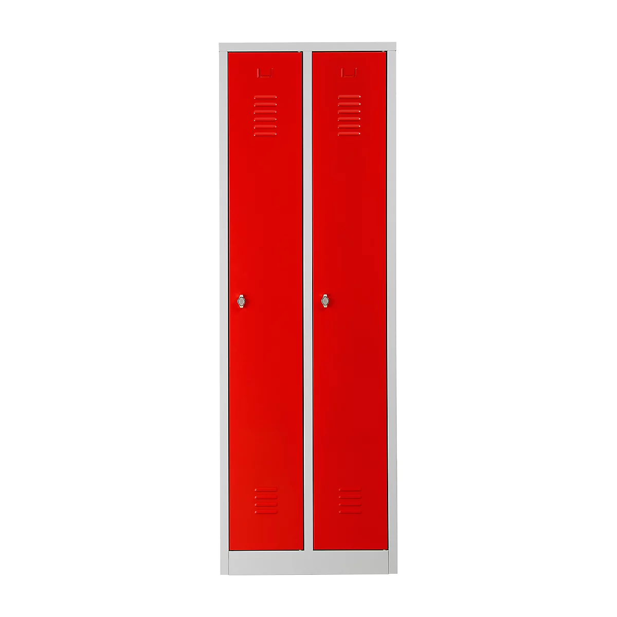Kledinglocker met 2 compartimenten - stalen - B 600 x H 1800 mm - sokkel - draaislot - lichtgrijs en vuurrood