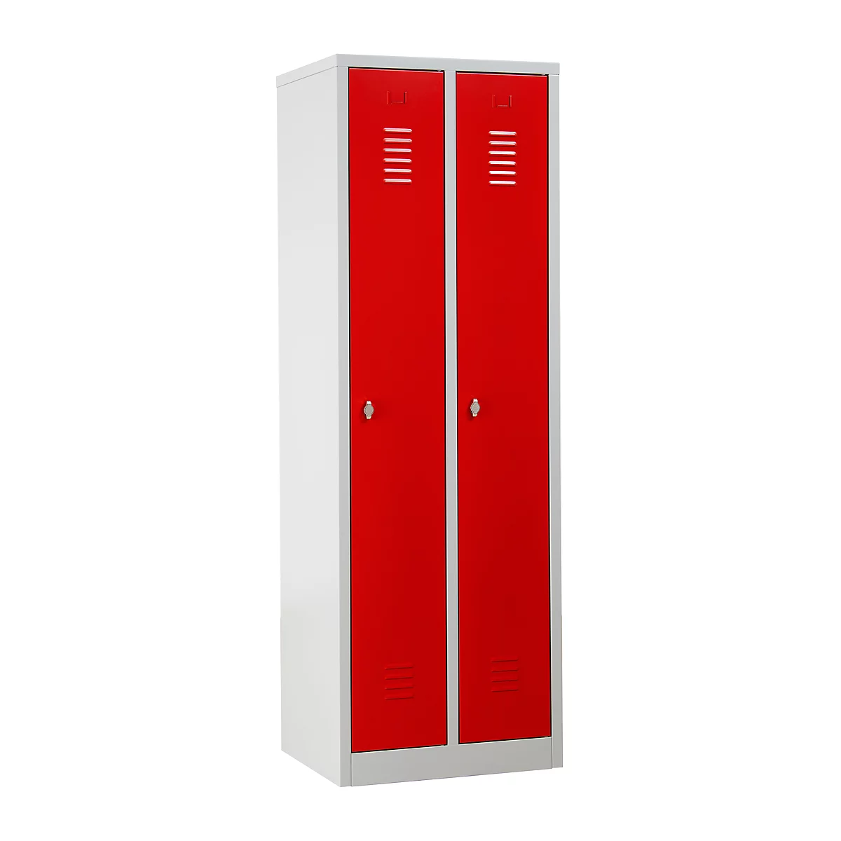 Kledinglocker met 2 compartimenten - stalen - B 600 x H 1800 mm - sokkel - draaislot - lichtgrijs en vuurrood