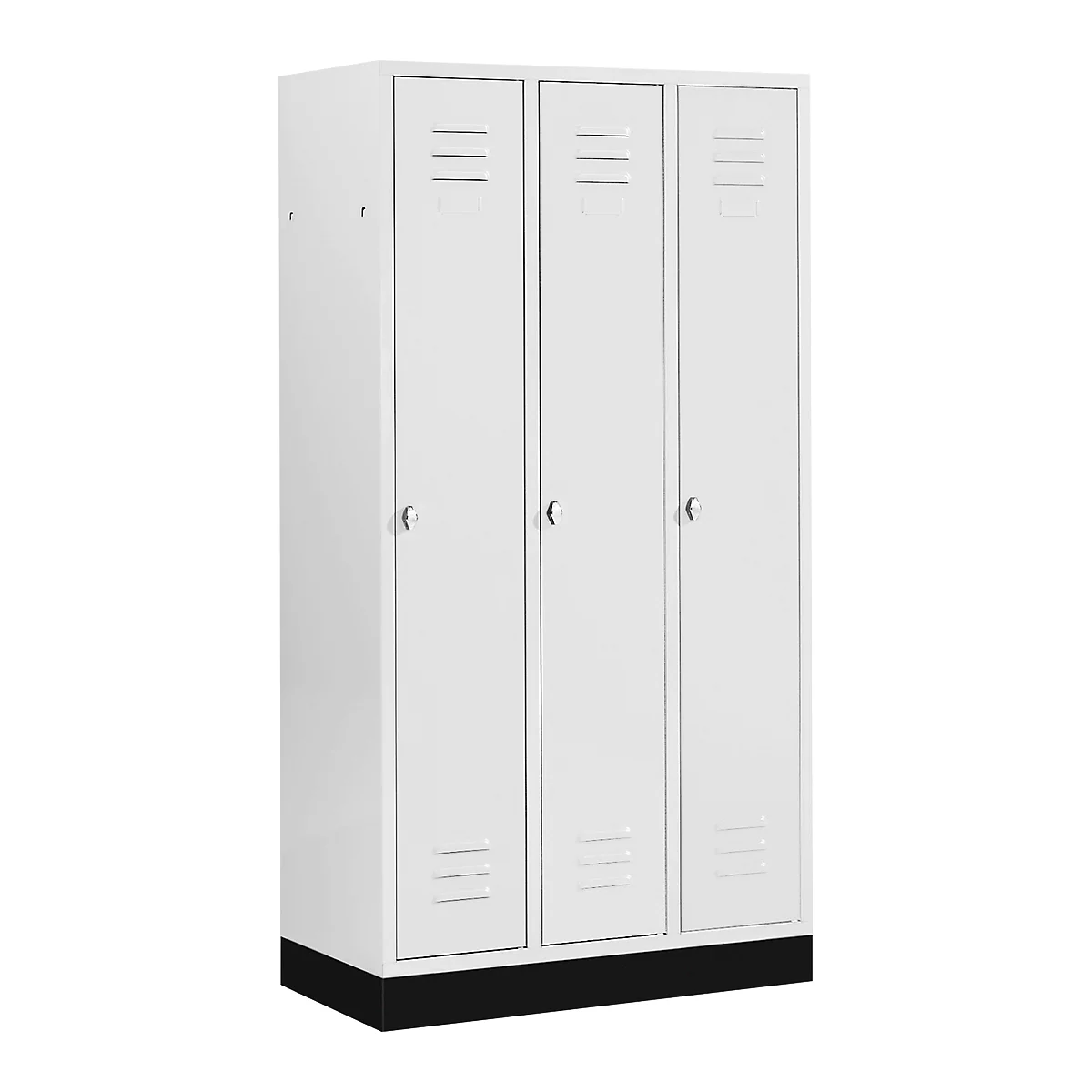 Kledinglocker met 3 compartimenten, 300 mm, draaigrendelslot, met fitting, deur lichtgrijs