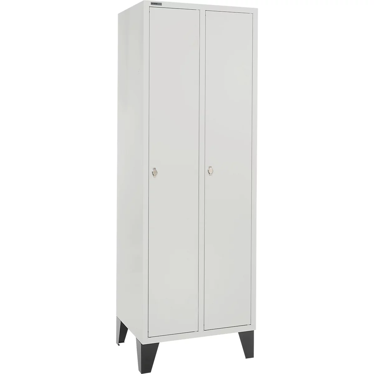 Kledinglocker - stalen - 2 compartimenten - met voeten - B 630 x D 500 X H 1850 mm- hoedenplank, kledingstang - met draaigrendelslot - lichtgrijs/lichtgrijs - ons merk Schäfer Shop Pure