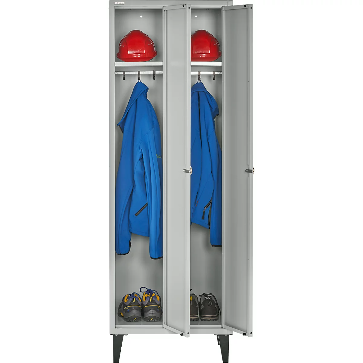 Kledinglocker - stalen - 2 compartimenten - met voeten - B 630 x D 500 X H 1850 mm- hoedenplank, kledingstang - met draaigrendelslot - lichtgrijs/lichtgrijs - ons merk Schäfer Shop Pure