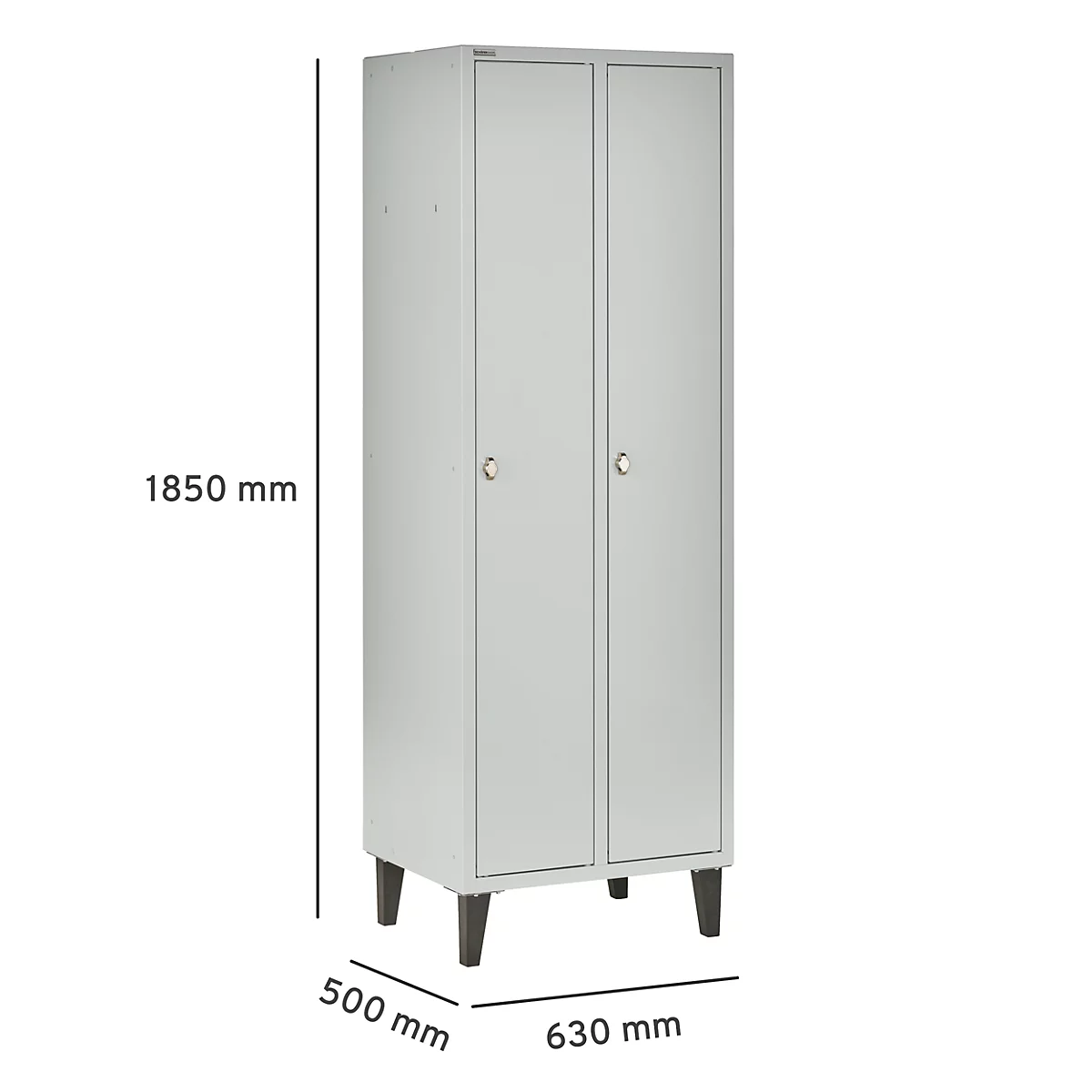 Kledinglocker - stalen - 2 compartimenten - met voeten - B 630 x D 500 X H 1850 mm- hoedenplank, kledingstang - met draaigrendelslot - lichtgrijs/lichtgrijs - ons merk Schäfer Shop Pure