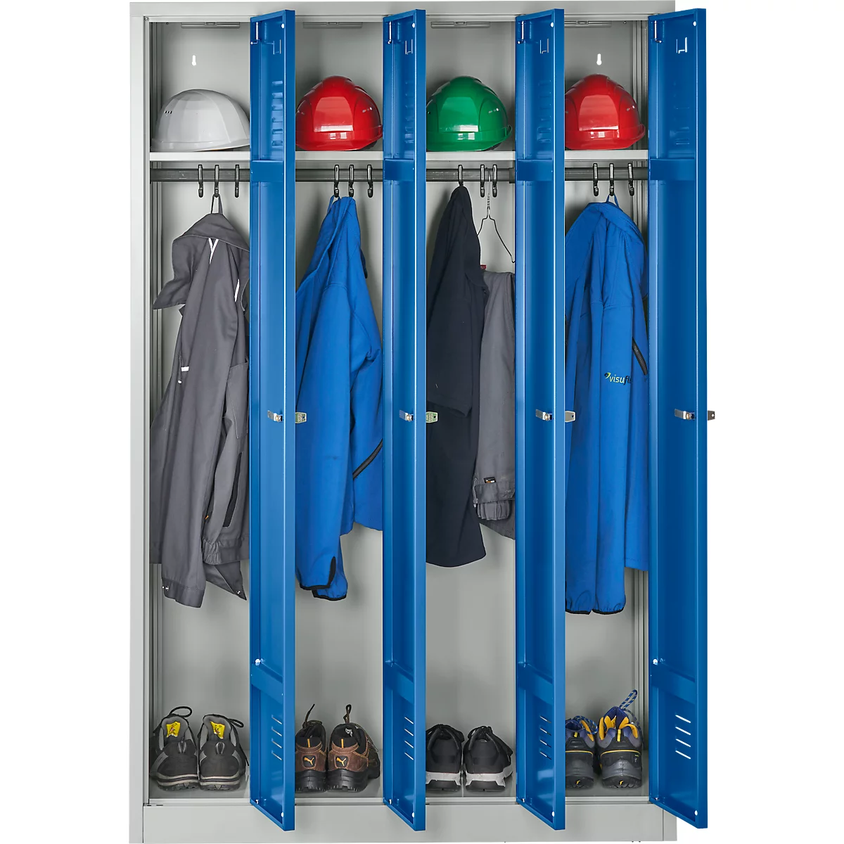 Kledinglocker - stalen - B 1170 x H 1800 mm - 4 deuren - cilinderslot - lichtgrijs en gentiaanblauw