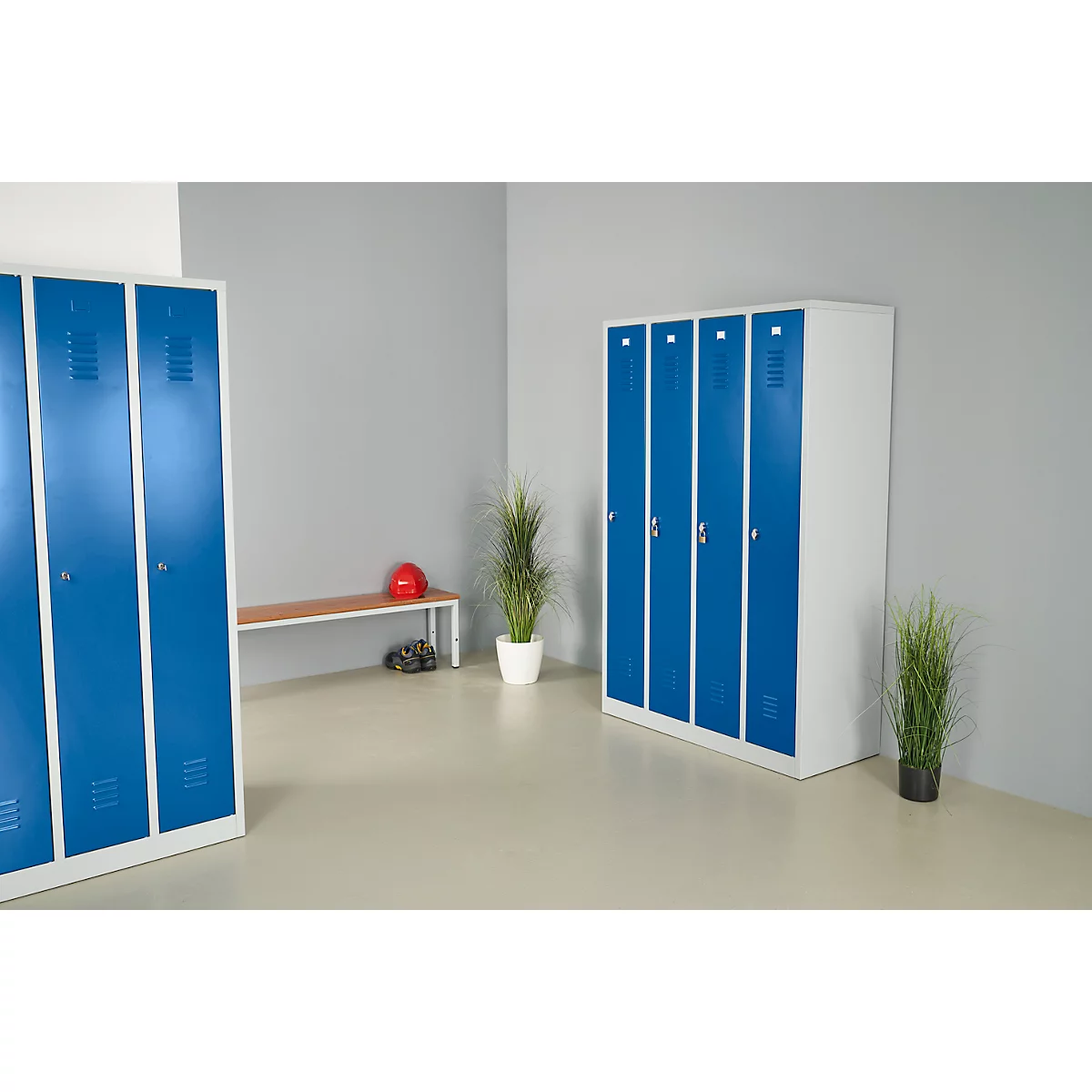 Kledinglocker - stalen - B 1170 x H 1800 mm - 4 deuren - draaislot- lichtgrijs en gentiaanblauw