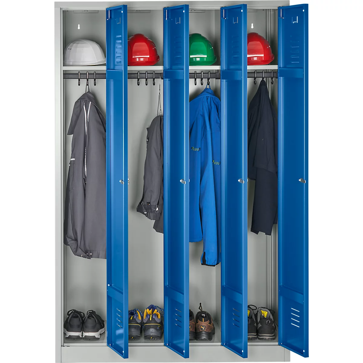 Kledinglocker - stalen - B 1170 x H 1800 mm - 4 deuren - draaislot- lichtgrijs en gentiaanblauw