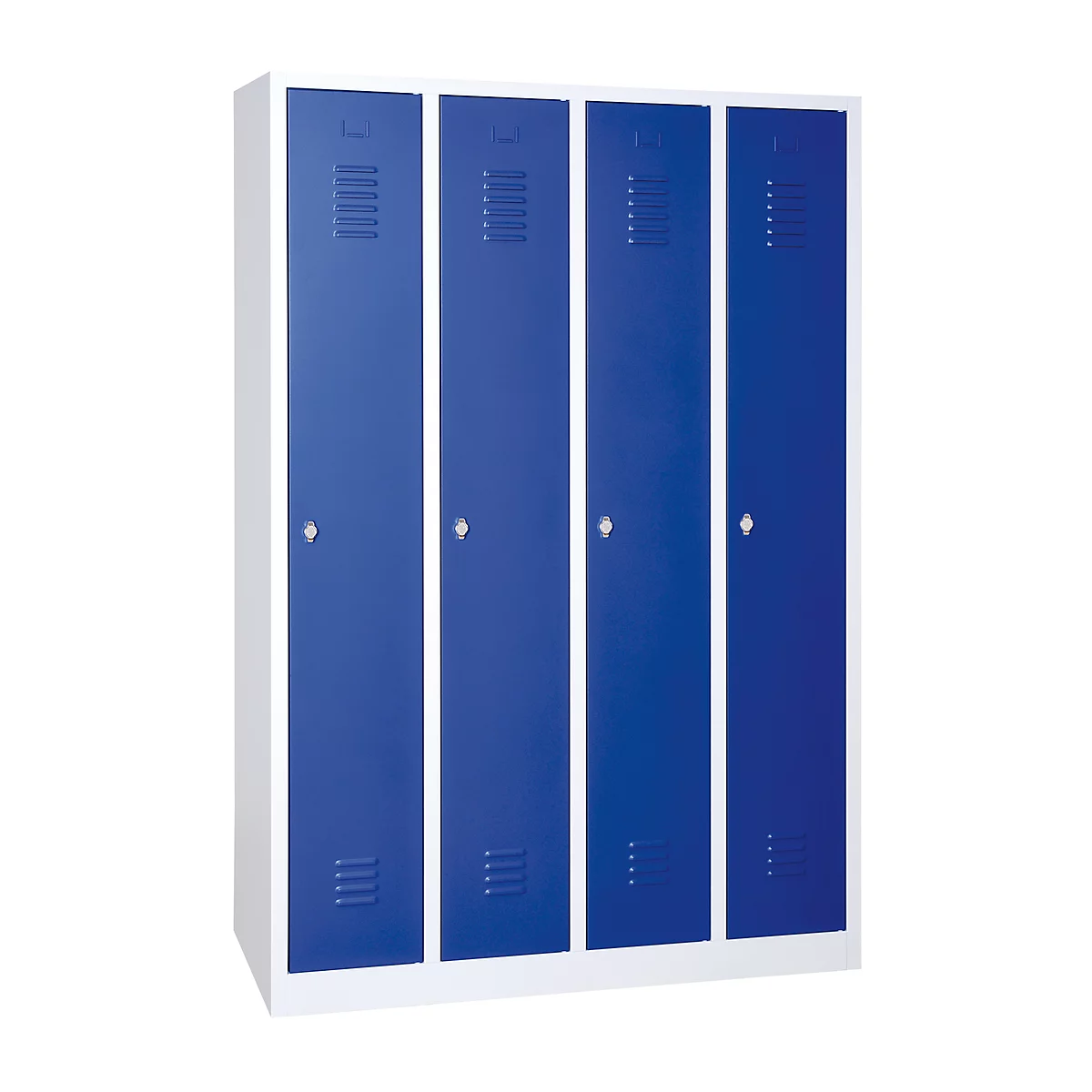 Kledinglocker - stalen - B 1170 x H 1800 mm - 4 deuren - draaislot- lichtgrijs en gentiaanblauw