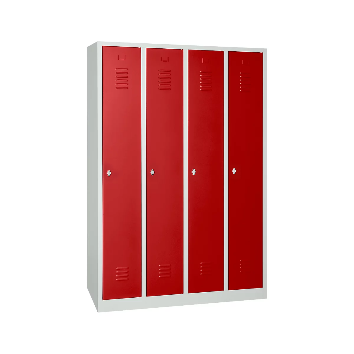 Kledinglocker - stalen - B 1170 x H 1800 mm - 4 deuren - draaislot- lichtgrijs en rood