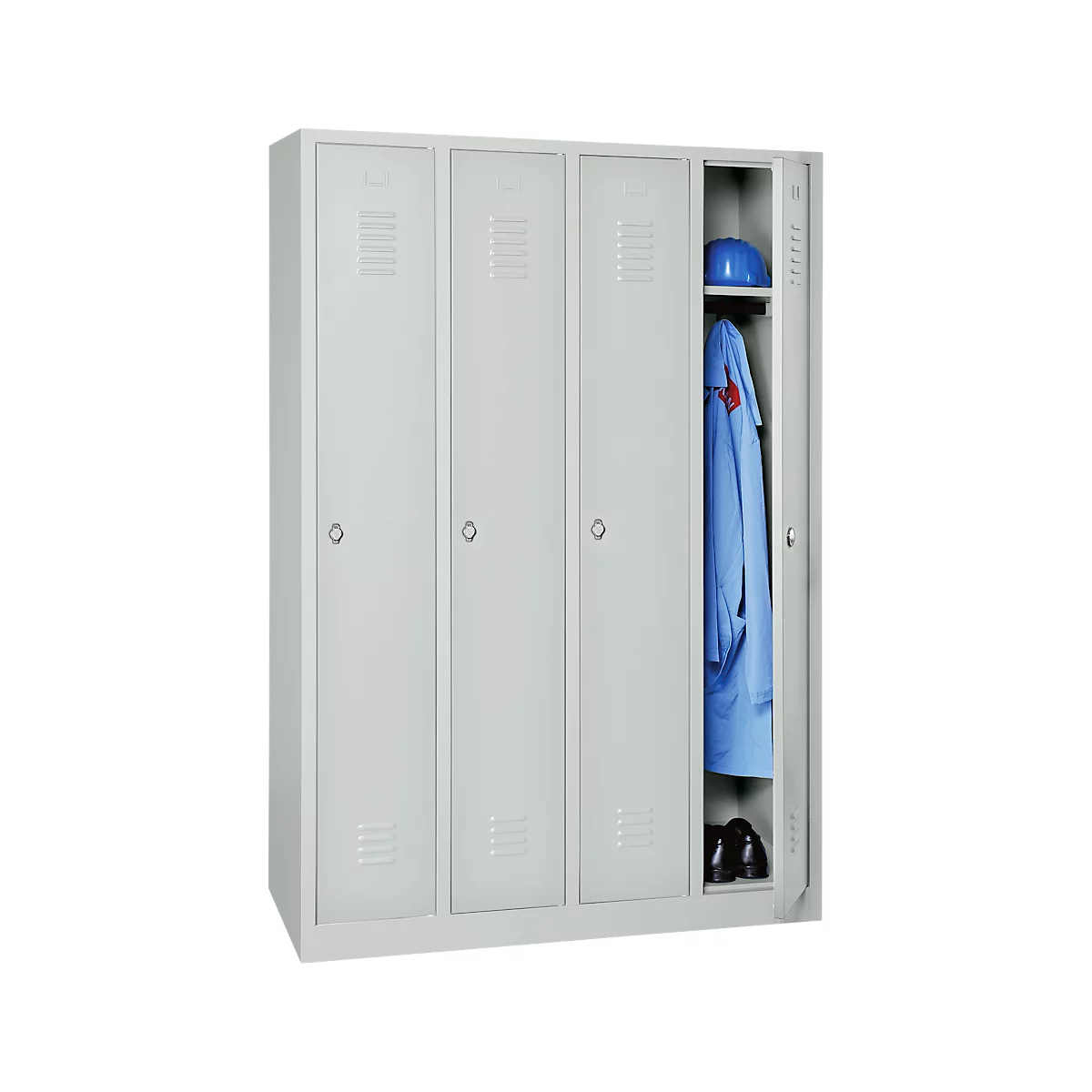 Kledinglocker - stalen - B 1170 x H 1800 mm - 4 deuren - draaislot- lichtgrijs