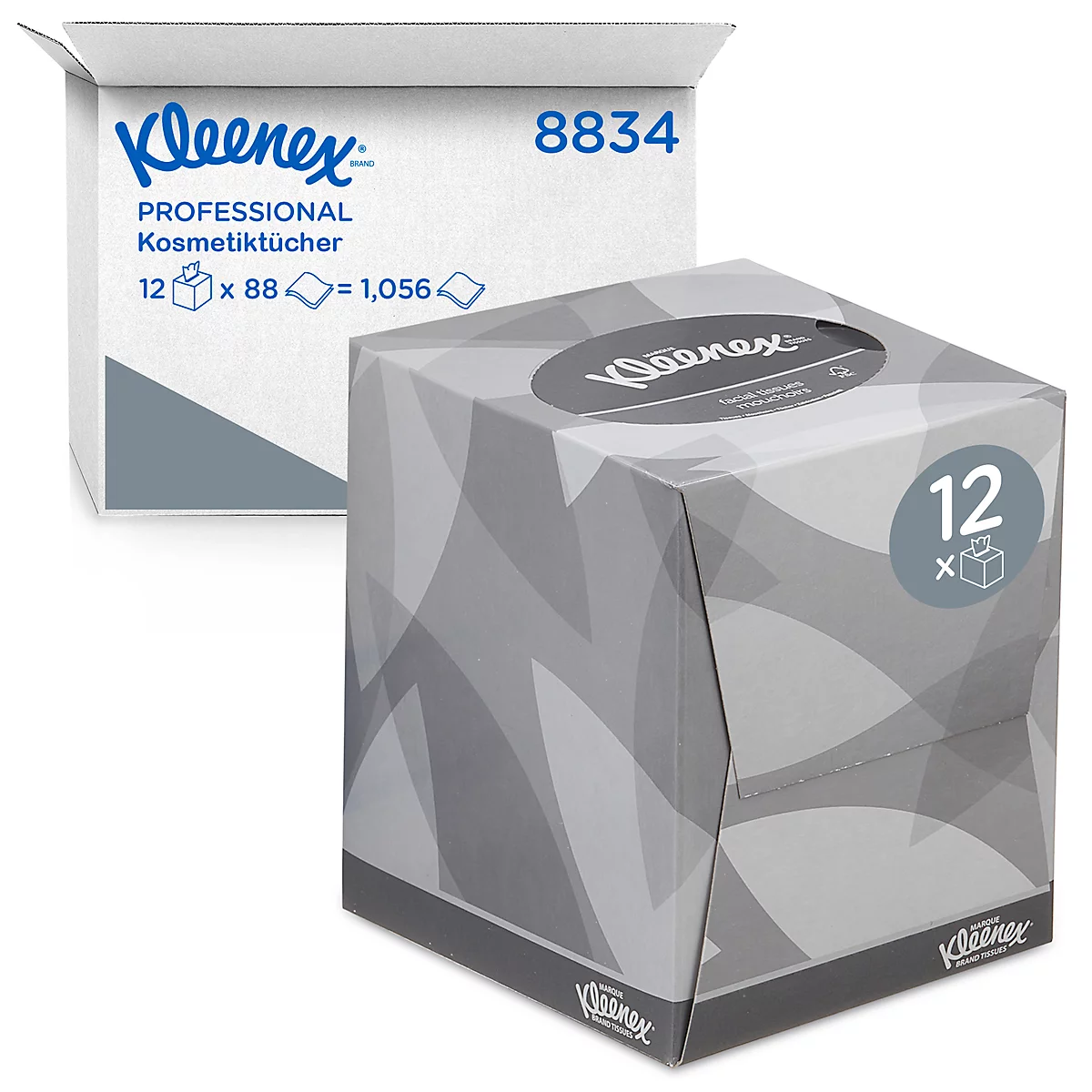 Kleenex® Cosmetic Tissues 8834, 2-laags, 12 dozen á 88 tissues, single tissue verwijdering, wit