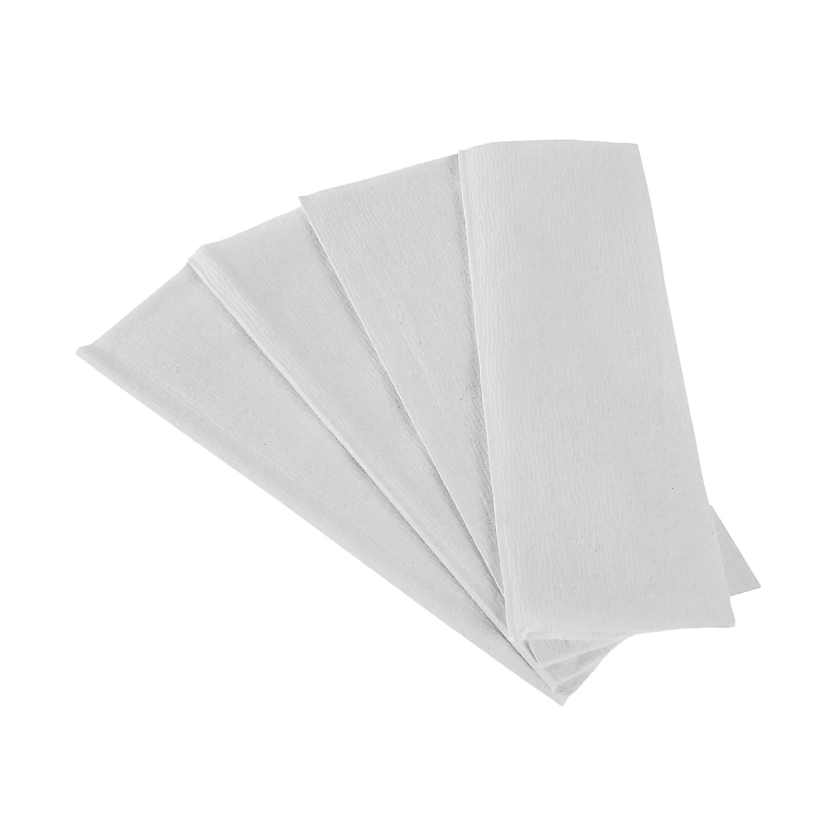 Fächerförmig angeordnete, weiße Papierservietten.