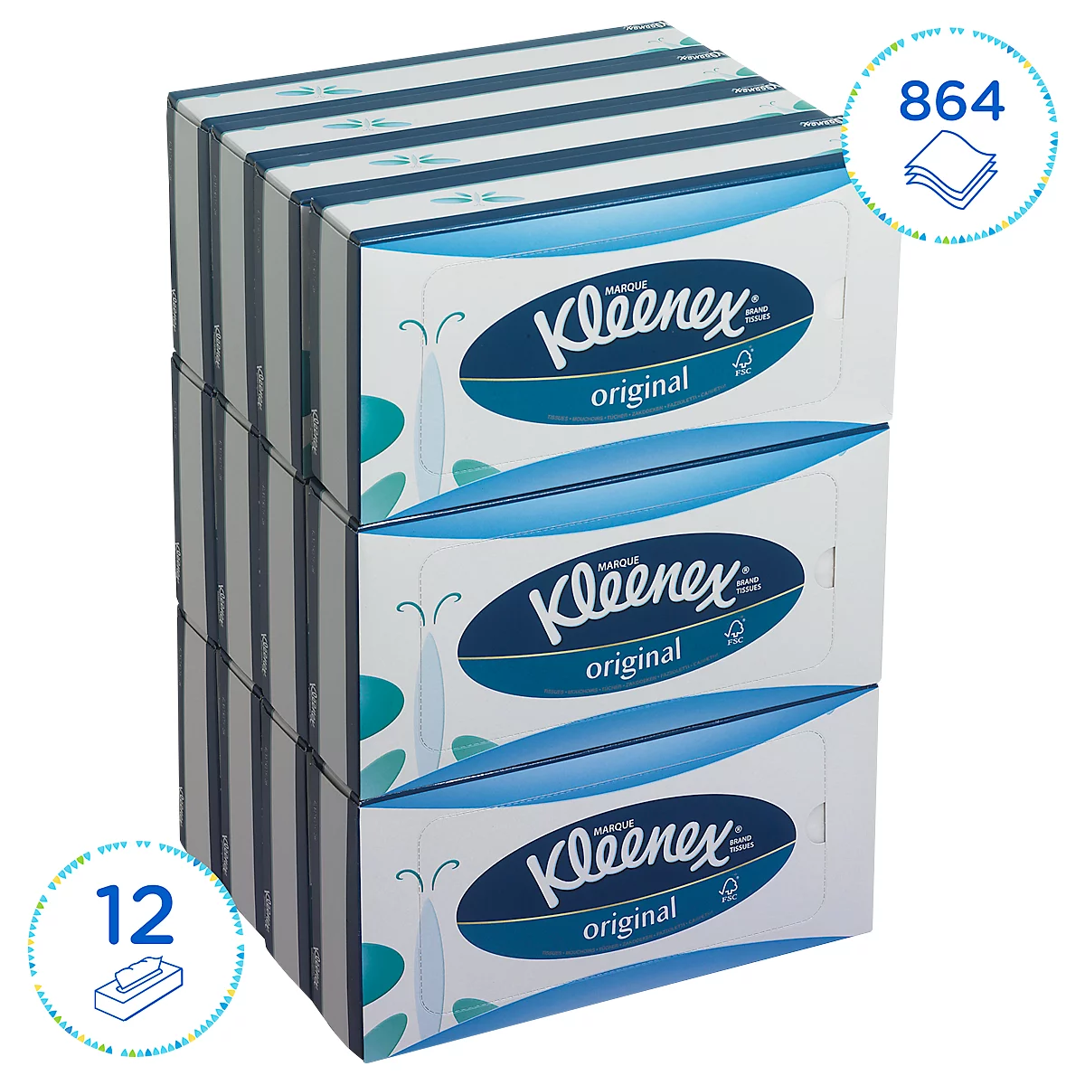 Kleenex® Kosmetiktücher 8824, 3-lagig, saugfähig, 12 Boxen á 72 Tücher, weiß