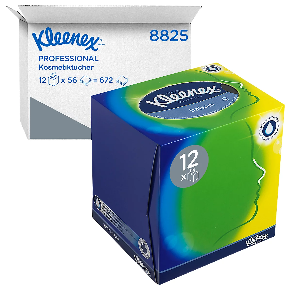 Kleenex® Kosmetiktücher 8825, 3-lagig, 1 Box = 56 Tücher, 12er Packung, weiß