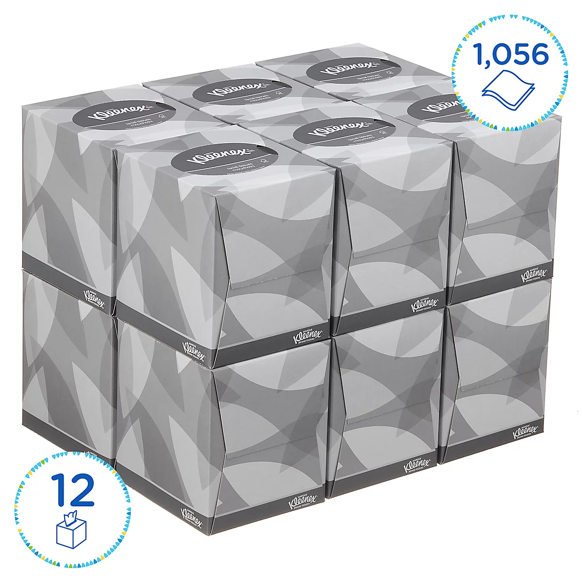 Kleenex® Kosmetiktücher 8834, 2-lagig, 12 Boxen á 88 Tücher, Einzeltuchentnahme, weiß