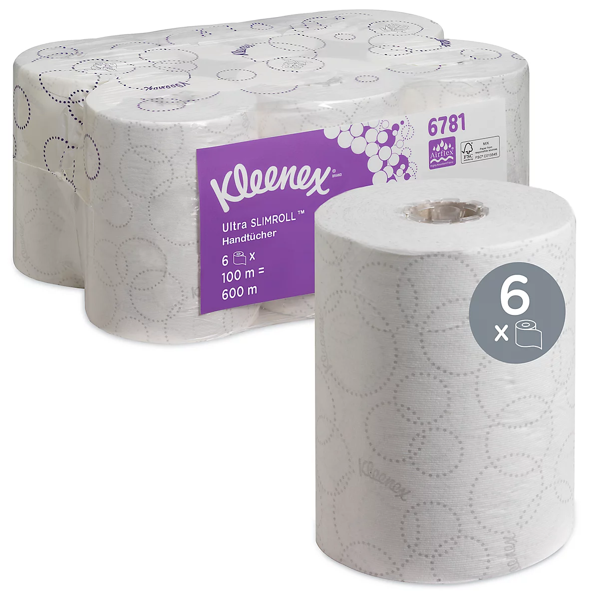 Kleenex® Rollenpapiertücher Ultra Slimroll 6781, 2-lagig, 6 Rollen á 100 m, weiß