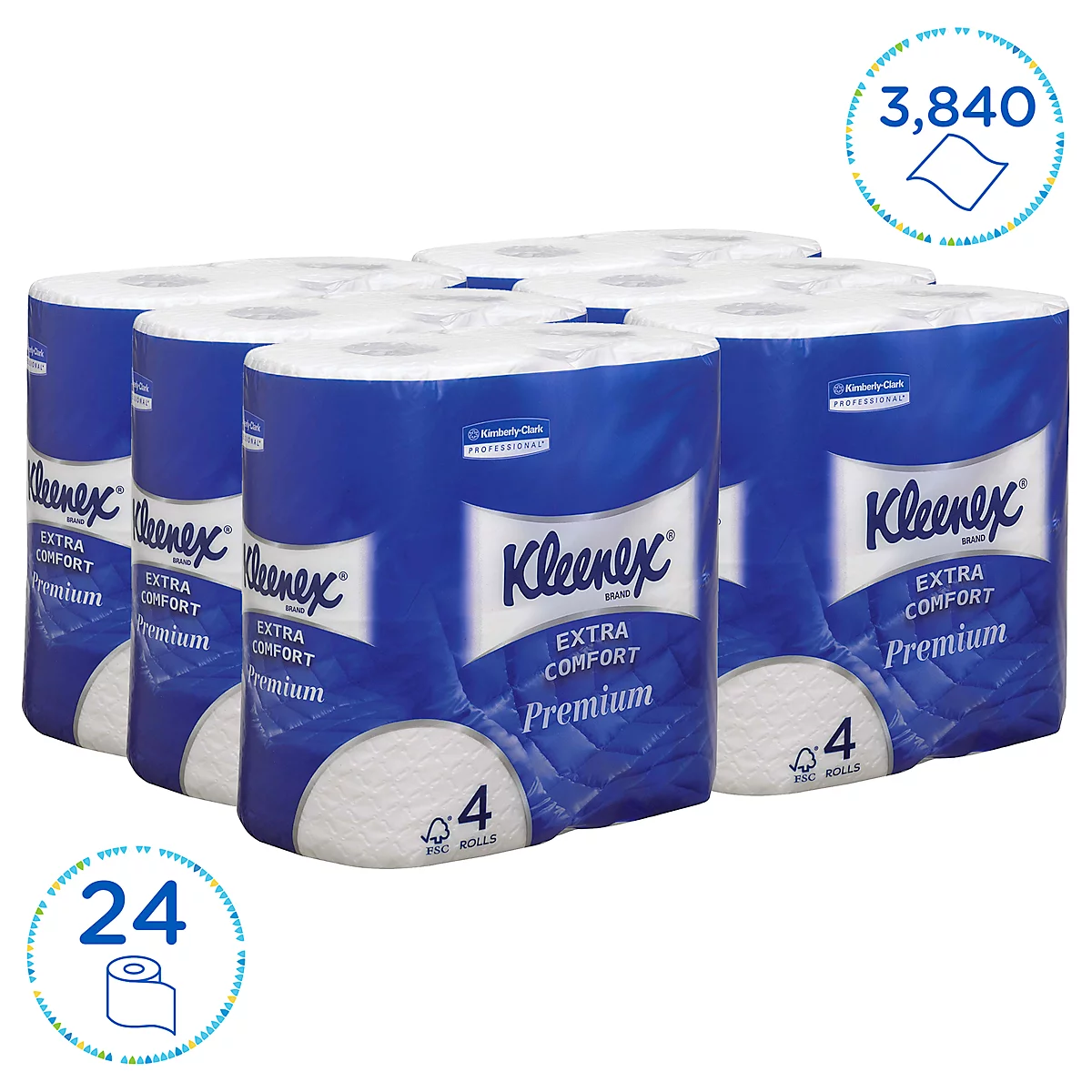Kleenex® Toiletpapier 8484, 4-ply, 6 pakken van 4 rollen elk, 160 vellen/rol, wit