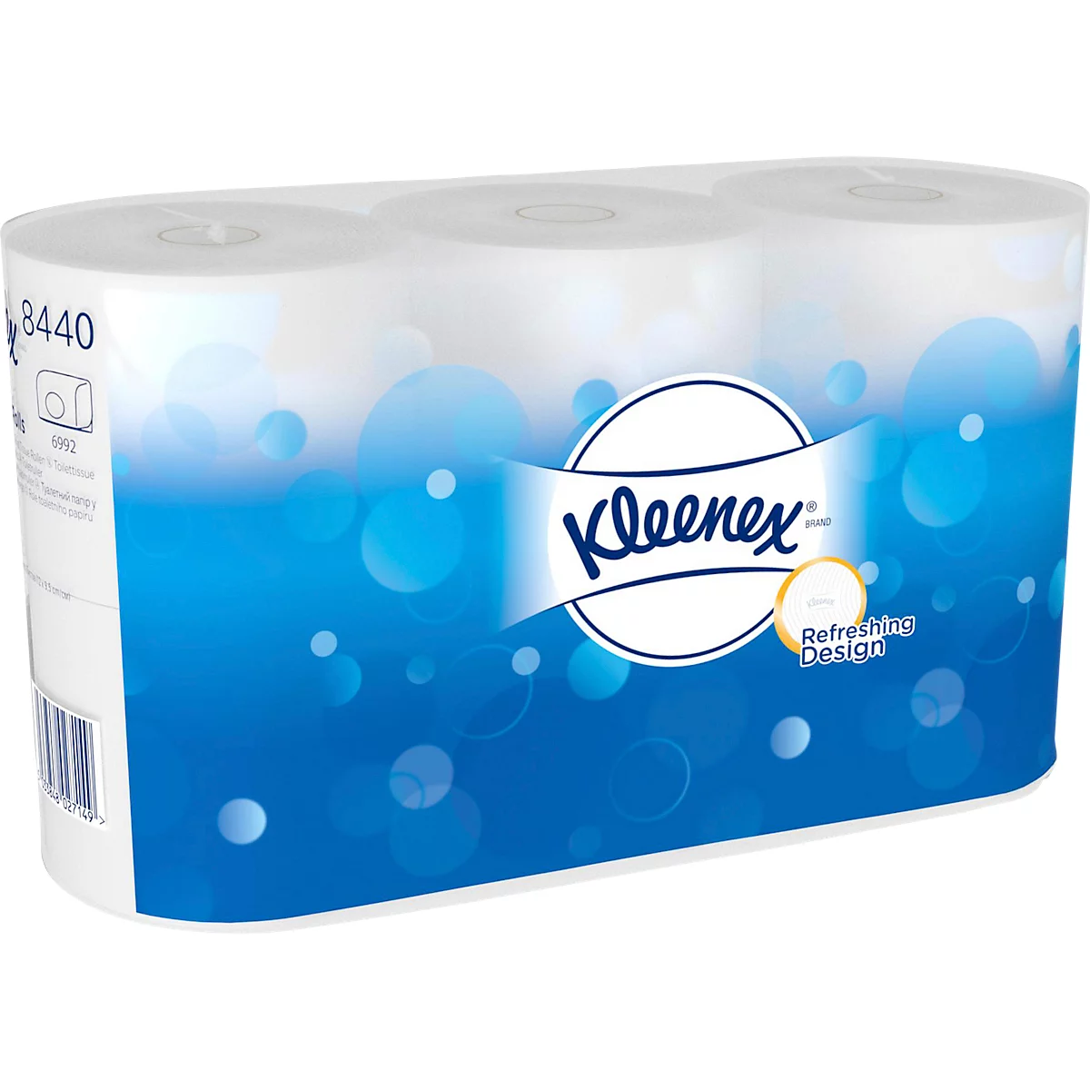 Packung Taschentücher, blaues Design mit Kleenex-Logo, weißer Hintergrund.