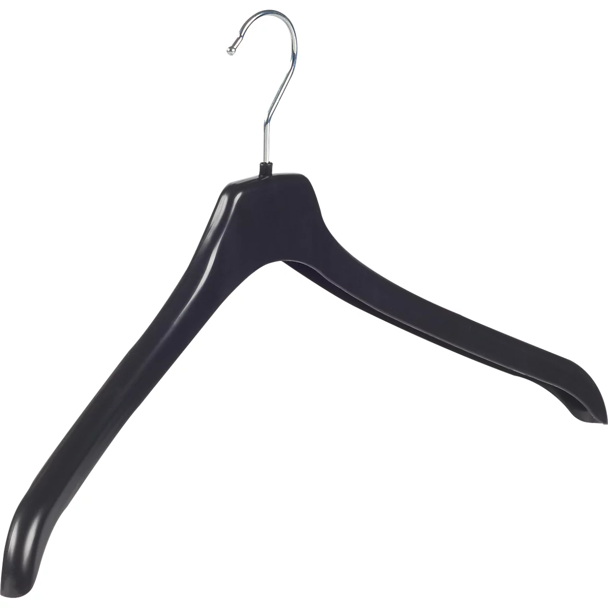 Zwarte kledinghanger met zilveren haak.