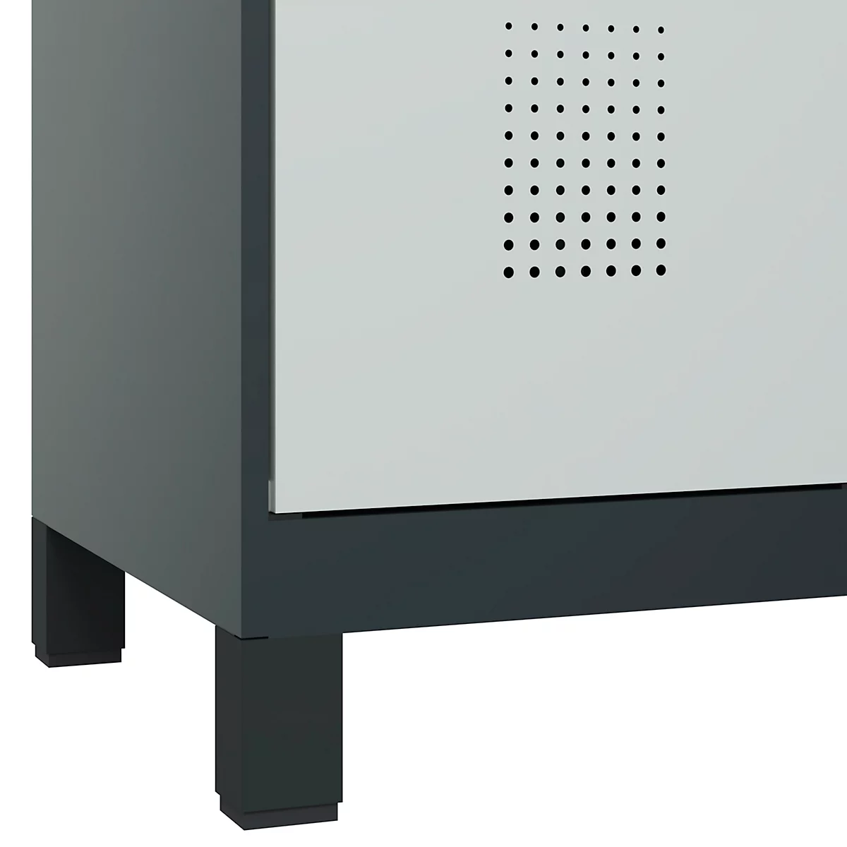 Kleiderspind C+P Evolo Plus, 2 Abteile, 400 mm Abteilbreite, mit Füßen, Anschlag rechts, B 800 x T 500 x H 1950 mm, Zylinder, anthrazitgrau/lichtgrau