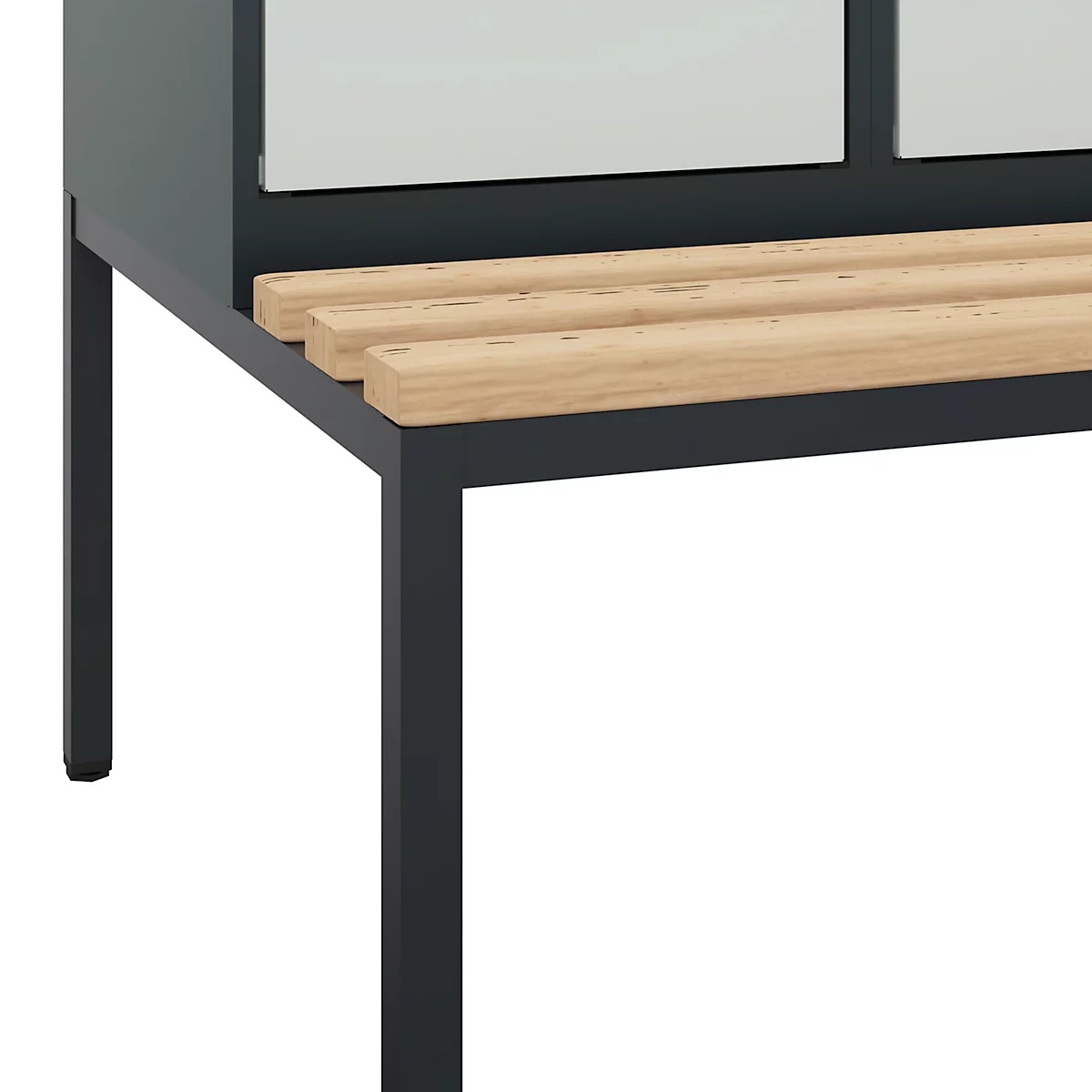Kleiderspind C+P Evolo Plus, 2 Abteile, 400 mm Abteilbreite, mit untergebauter Sitzbank, B 800 x T 815 x H 2120 mm, Drehriegel, anthrazitgrau/lichtgrau