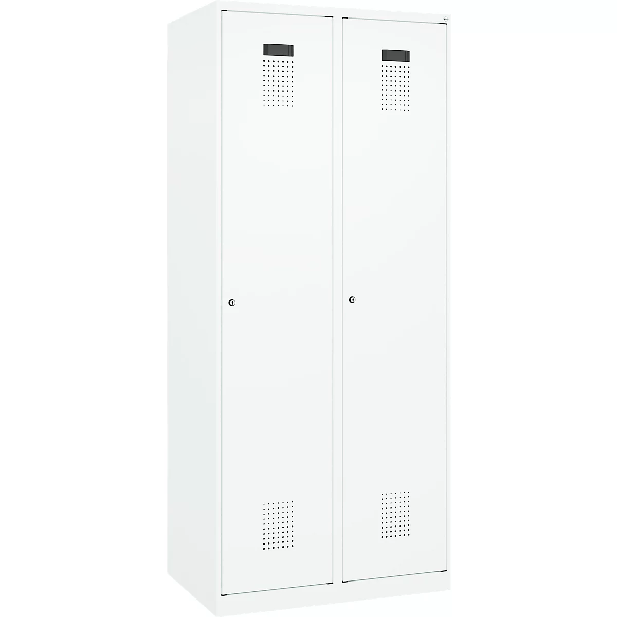 Kleiderspind C+P Evolo Plus, 2 Abteile, 400 mm breit, Zylinderschloss, Soft-Anschlag, B 800 x T 500 x H 1850 mm, verkehrsweiß/verkehrsweiß
