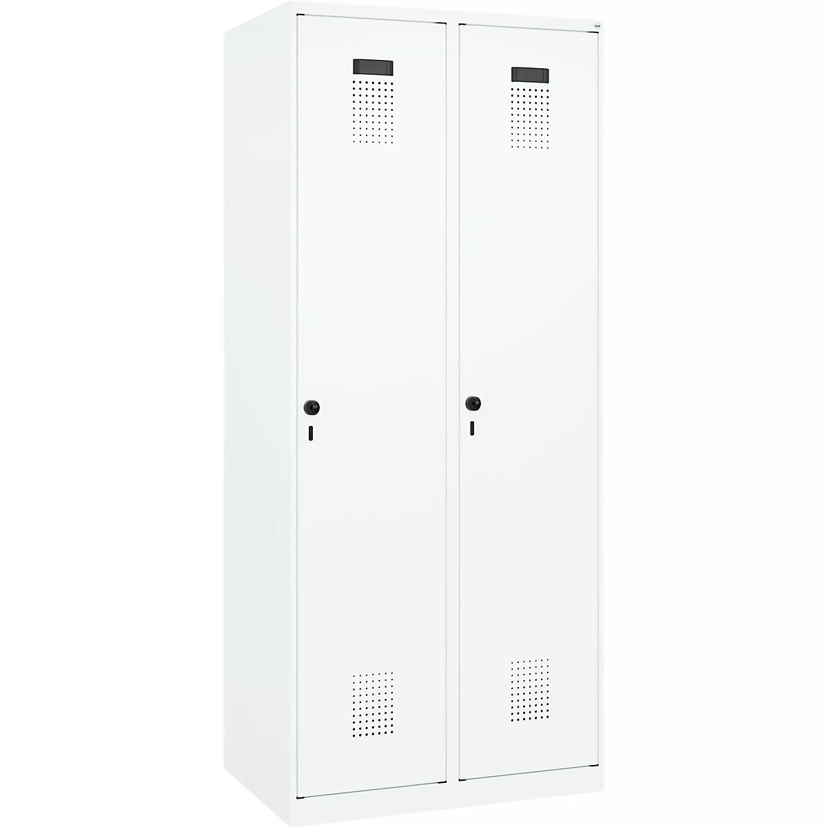 Kleiderspind C+P Evolo Plus, 2 Abteile, Anschlag rechts, Sicherheits-Drehriegel, B 800 x T 500 x H 1850 mm, verkehrsweiß/verkehrsweiß