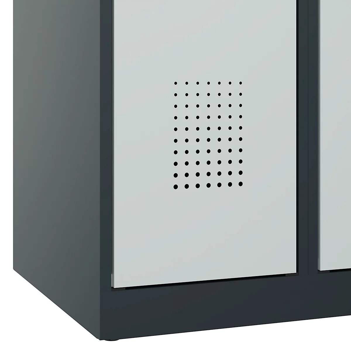 Kleiderspind C+P Evolo Plus, 2 Abteile, Anschlag rechts, Sicherheits-Drehriegel, Soft-Anschlag, B 600 x T 500 x H 1850 mm, anthrazitgrau/lichtgrau