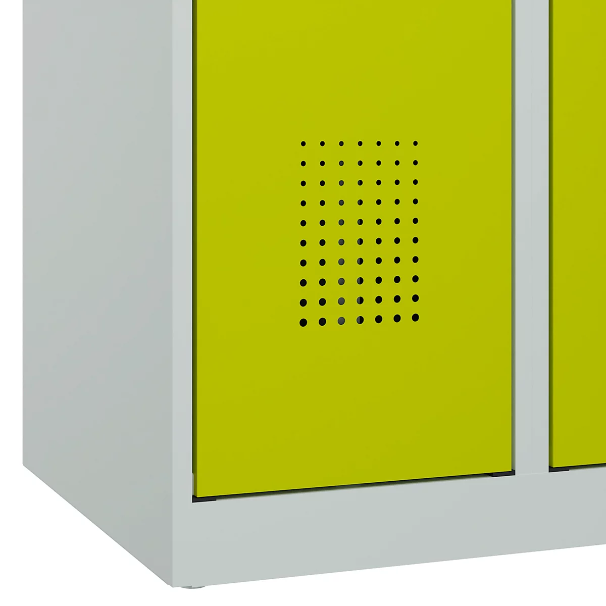 Kleiderspind C+P Evolo Plus, 2 Abteile, Anschlag rechts, Sicherheits-Drehriegel, Soft-Anschlag, B 600 x T 500 x H 1850 mm, lichtgrau/clowngrün