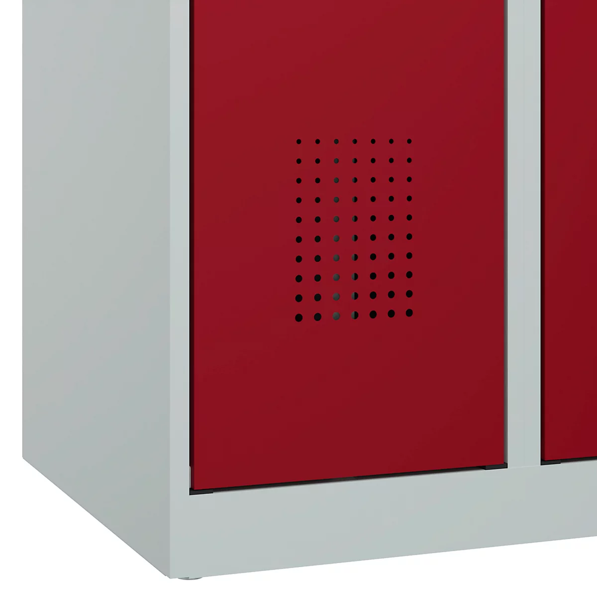 Kleiderspind C+P Evolo Plus, 2 Abteile, Anschlag rechts, Sicherheits-Drehriegel, Soft-Anschlag, B 600 x T 500 x H 1850 mm, lichtgrau/rubinrot