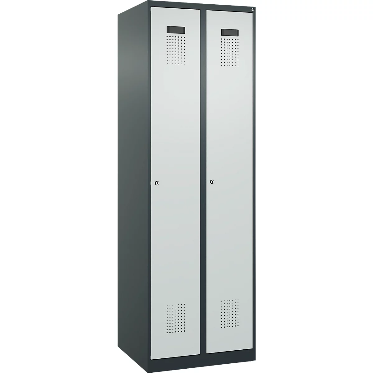 Kleiderspind C+P Evolo Plus, 2 Abteile, Anschlag rechts, Zylinderschloss, Soft-Anschlag, B 600 x T 500 x H 1850 mm, anthrazitgrau/lichtgrau