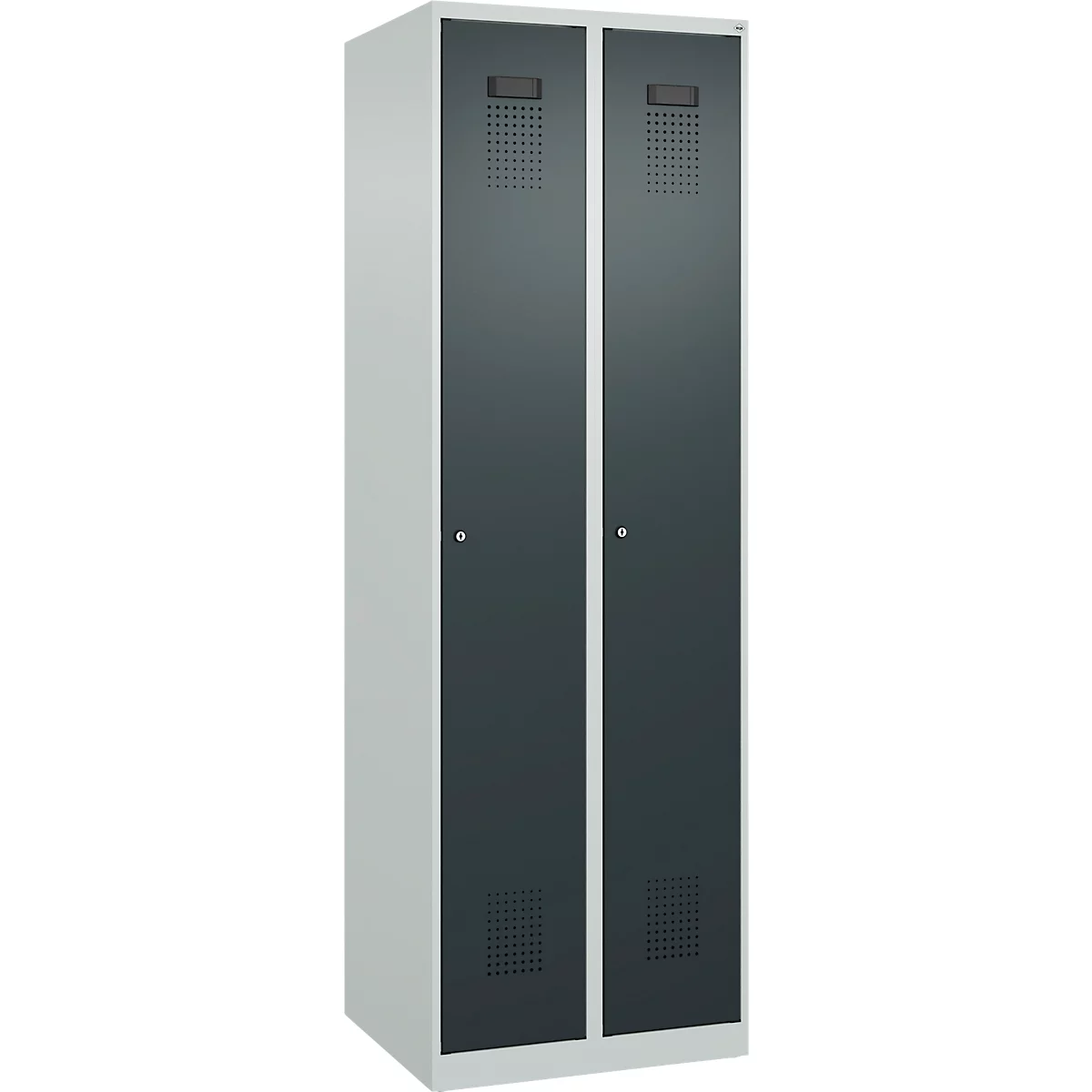 Kleiderspind C+P Evolo Plus, 2 Abteile, Anschlag rechts, Zylinderschloss, Soft-Anschlag, B 600 x T 500 x H 1850 mm, lichtgrau/anthrazitgrau