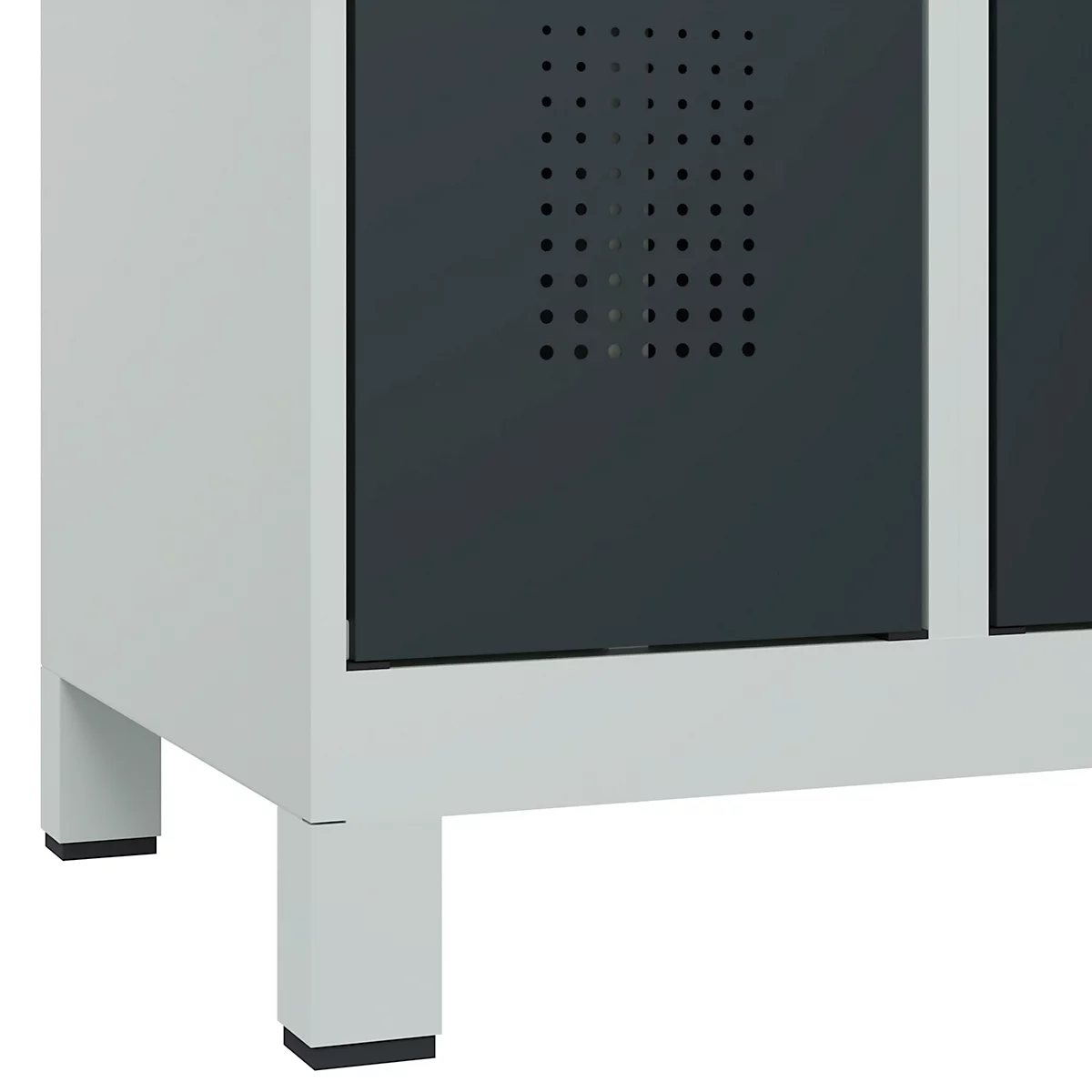 Kleiderspind C+P Evolo Plus, 3 Abteile, 300 mm Abteilbreite, mit Füßen, Drehriegel, B 900 x T 500 x H 1950 mm, lichtgrau/anthrazitgrau