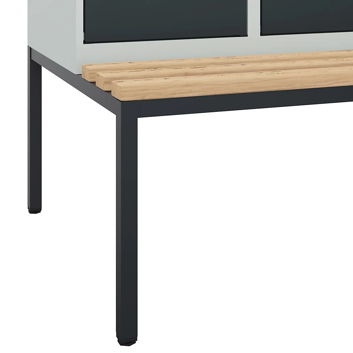 Kleiderspind C+P Evolo Plus, 3 Abteile, 400 mm Abteilbreite, mit untergebauter Sitzbank, B 1200 x T 815 x H 2120 mm, Drehriegel, lichtgrau/anthrazitgrau