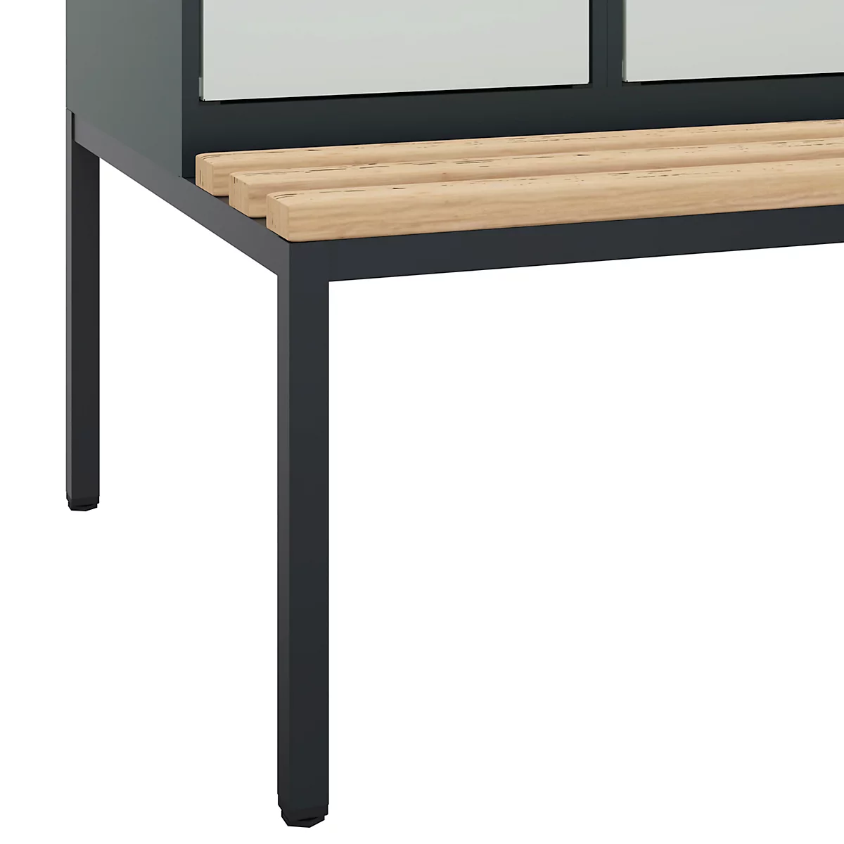 Kleiderspind C+P Evolo Plus, 3 Abteile, 400 mm Abteilbreite, mit untergebauter Sitzbank, B 1200 x T 815 x H 2120 mm, Zylinder, anthrazitgrau/lichtgrau