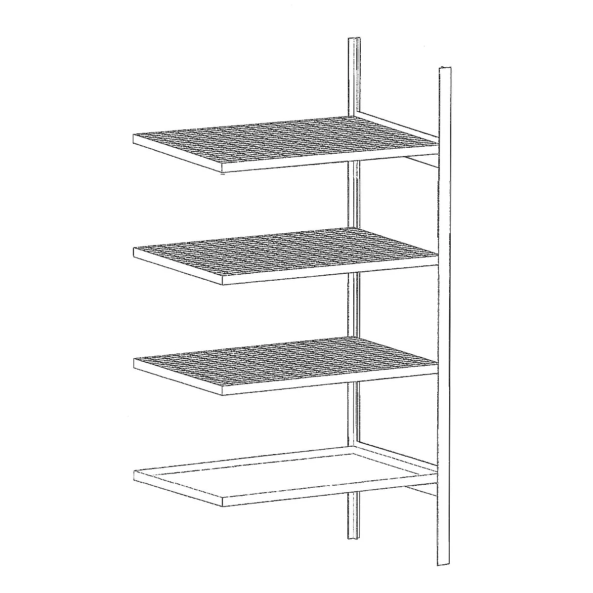 Kleingebinderegal BAUER S 3018-4E, Anbauregal, B 1000 x T 600 x H 2000 mm, 3 Gitterböden, 1 Auffangwanne