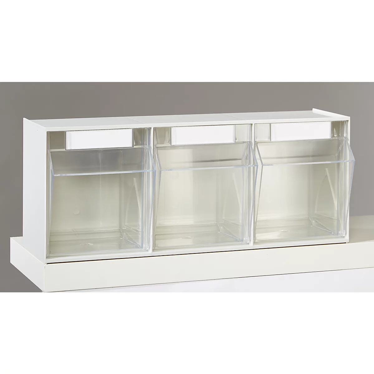 Kleinteilemagazin MultiStore, Reihengröße 3, B 600 x T 163 x H 242 mm, Volumen 12,5 l, stapelbar, Polystyrol, weiß/transp.