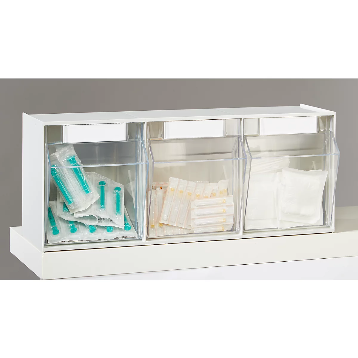 Kleinteilemagazin MultiStore, Reihengröße 3, B 600 x T 163 x H 242 mm, Volumen 12,5 l, stapelbar, Polystyrol, weiß/transp.