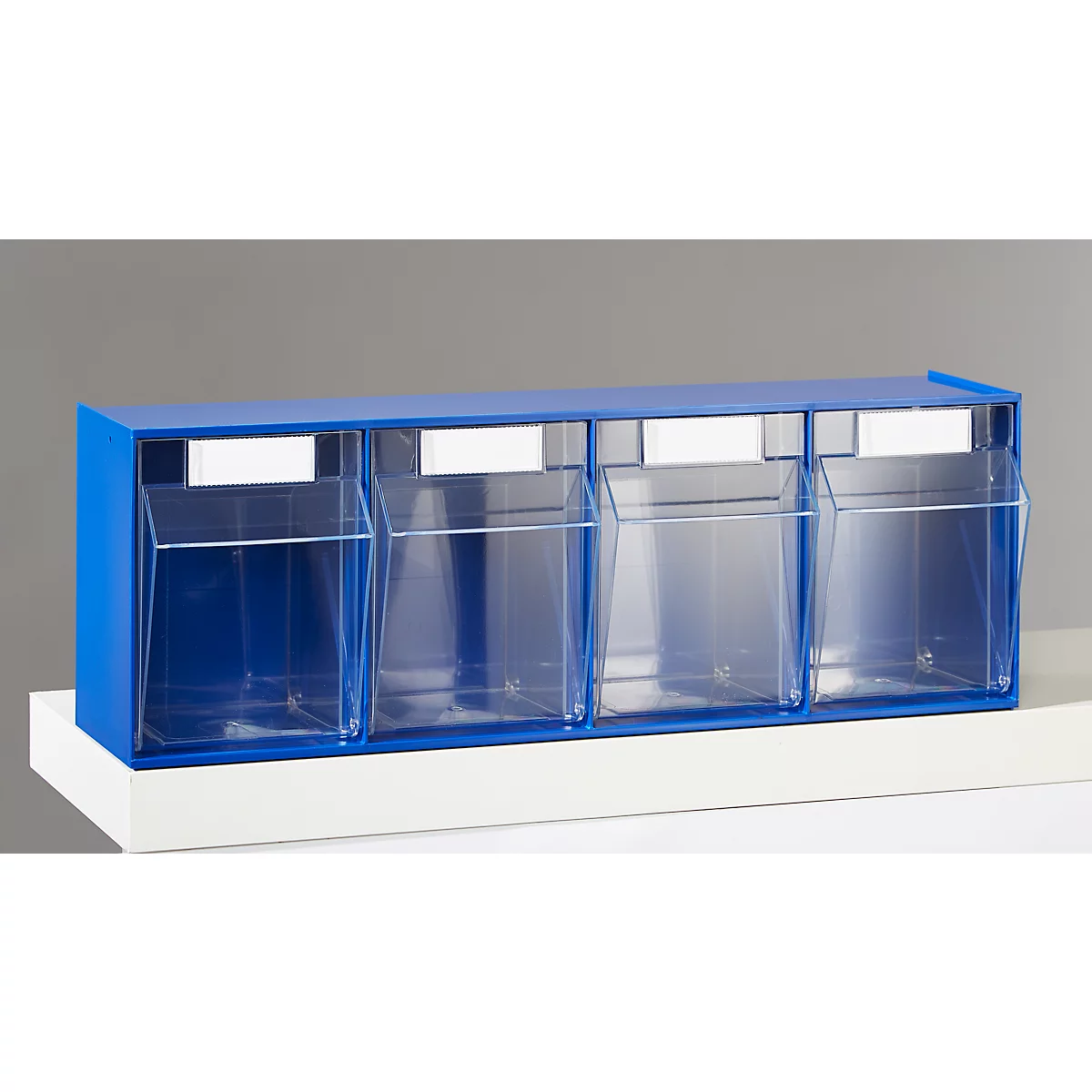 Kleinteilemagazin MultiStore, Reihengröße 4, B 600 x T 137 x H 207 mm, Volumen 8,4 l, stapelbar, Polystyrol, blau/transp.