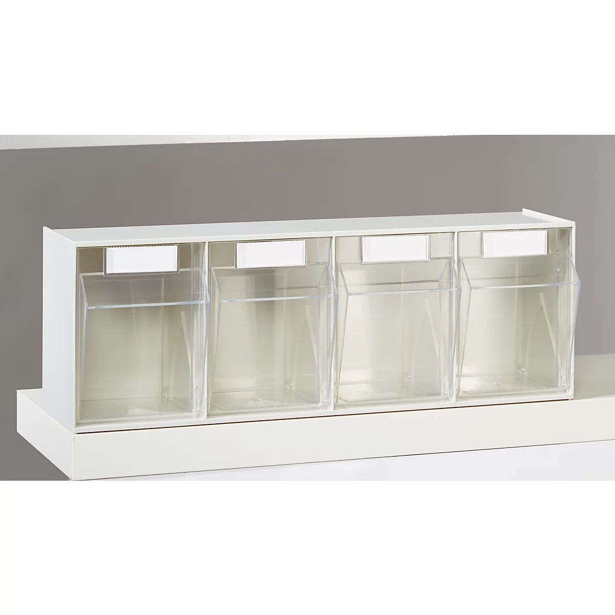 Kleinteilemagazin MultiStore, Reihengröße 4, B 600 x T 137 x H 207 mm, Volumen 8,4 l, stapelbar, Polystyrol, weiß/transp.