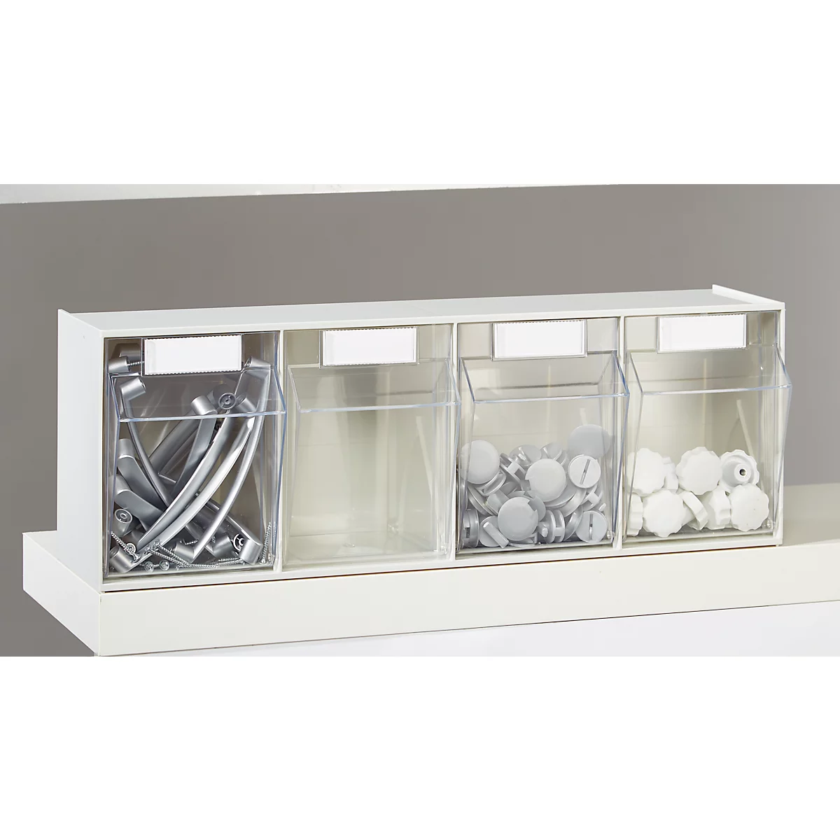 Kleinteilemagazin MultiStore, Reihengröße 4, B 600 x T 137 x H 207 mm, Volumen 8,4 l, stapelbar, Polystyrol, weiß/transp.