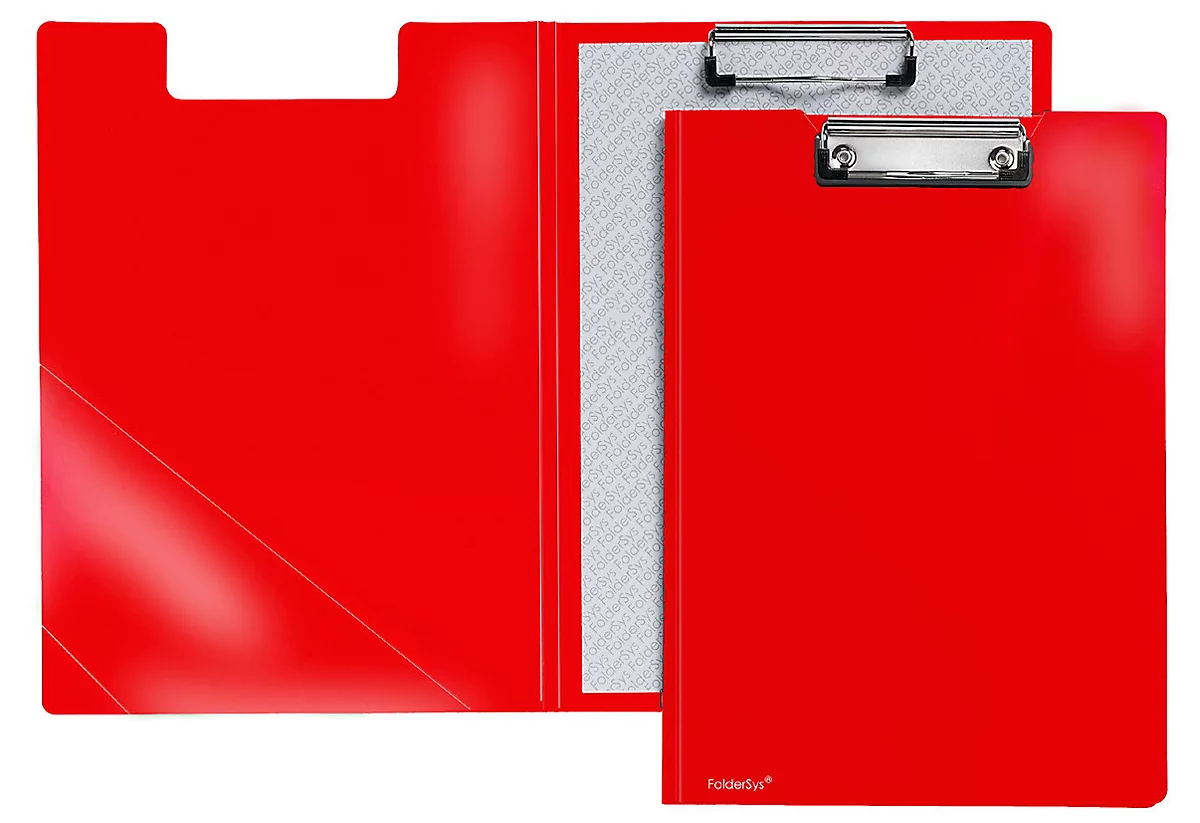 Klembord map A4, clip met kunststof hoeken, driehoekige doorzichtige zak binnenin, PP, rood