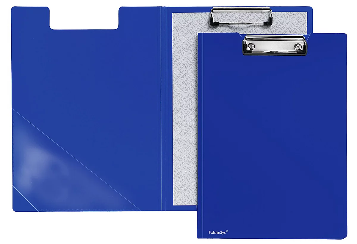 Klembord map A4, clip met kunststof hoeken, driehoekige transparante zak binnenin, PP, blauw