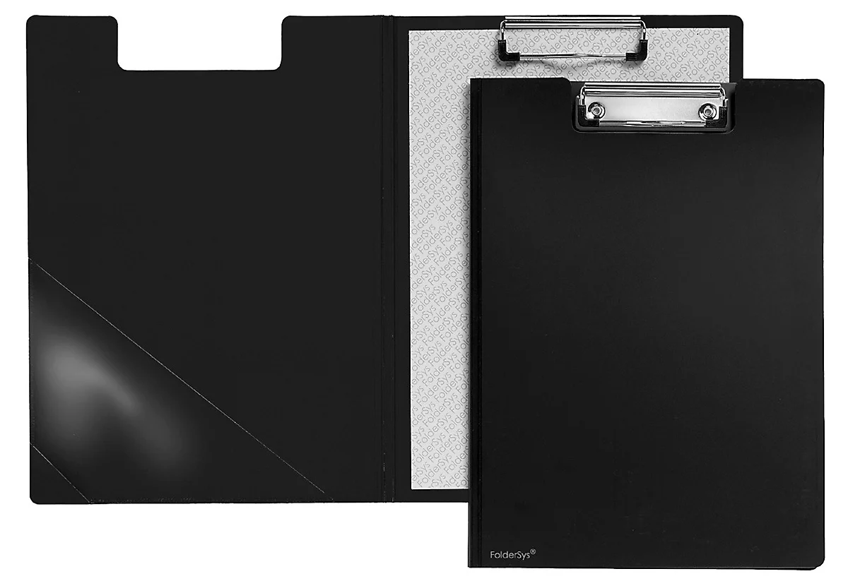 Klembord map A4, clip met kunststof hoeken, driehoekige transparante zak binnenin, PP, zwart