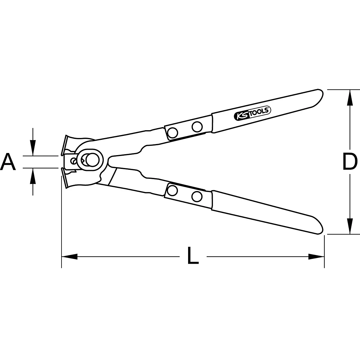 Drahtbiegezange mit Maßangaben: A, D, L. Der Griff trägt das Logo "KS TOOLS".