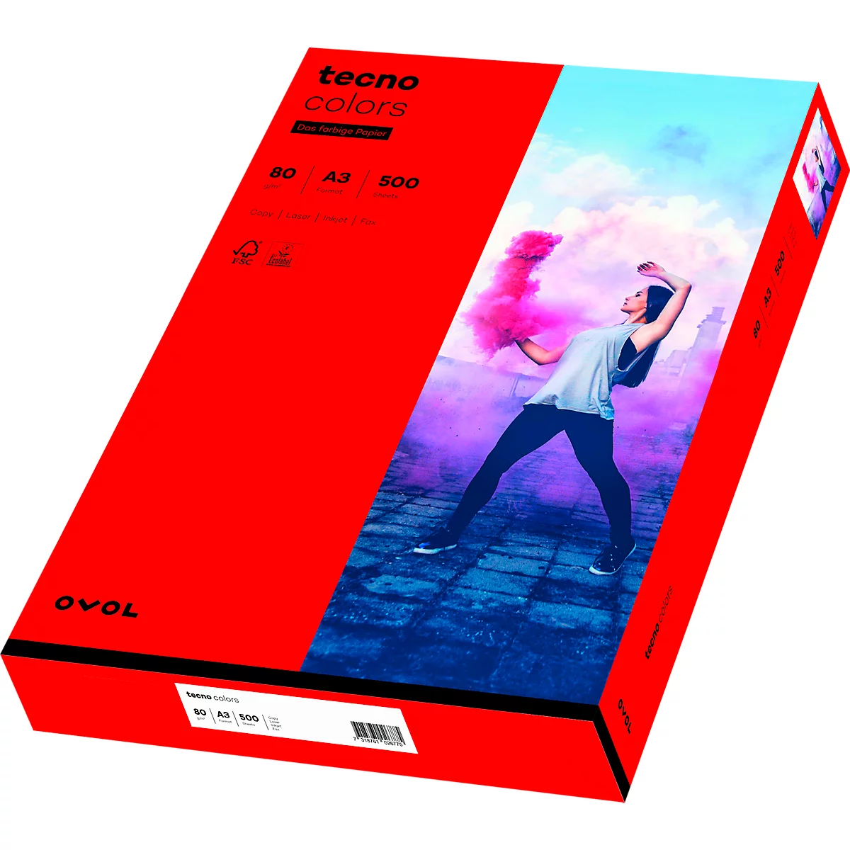 Kleurenpapier tecno Colors, A3-formaat, 80 g/m², intensieve rood, pak van 500 vellen